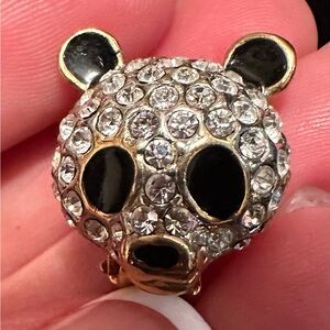 Rhinestone Panda Bear Clip Earrings
